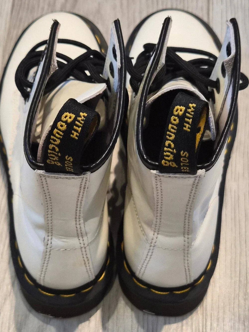 Dr. Martens White Leather Boots with Black Laces